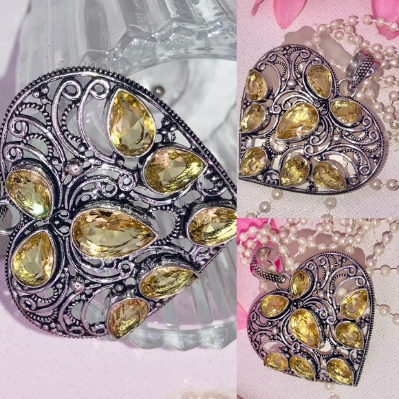 Citrine Quartz Gemstone Handmade Filigree Heart Pendant - Picture 6 of 6